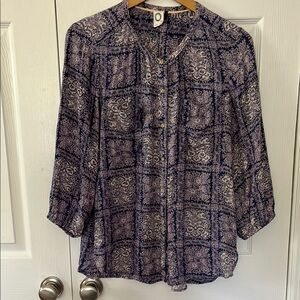 Anthropologie AKEMI + KIN Smocked 3/4 Sleeve Paisley Blouse Size M